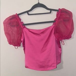 Pink Puff Sleeve Crop Blouse